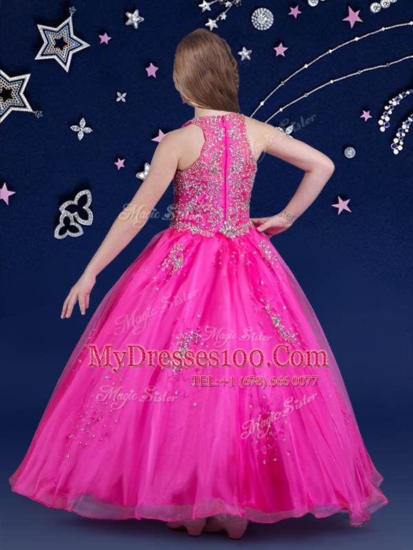 Scoop Sleeveless Beading Zipper Little Girl Pageant Dress