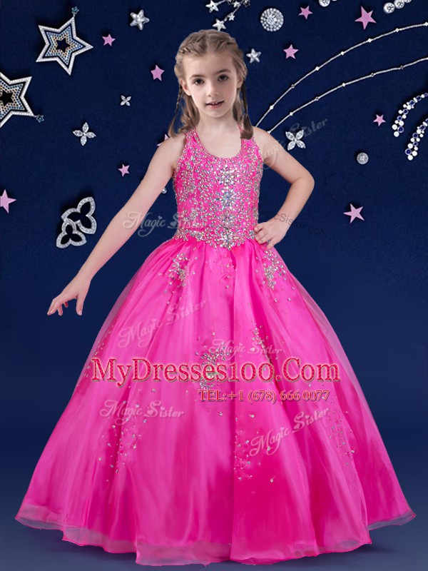 Scoop Sleeveless Beading Zipper Little Girl Pageant Dress
