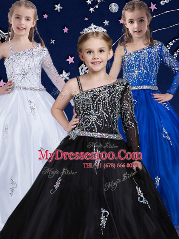 Royal Blue Ball Gowns Bateau Sleeveless Organza Floor Length Zipper Beading Flower Girl Dresses