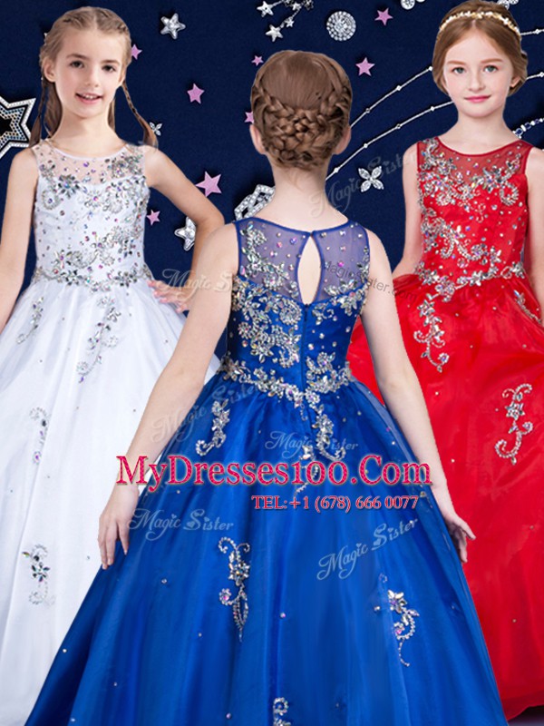 Scoop Organza Sleeveless Floor Length Little Girls Pageant Dress and Beading