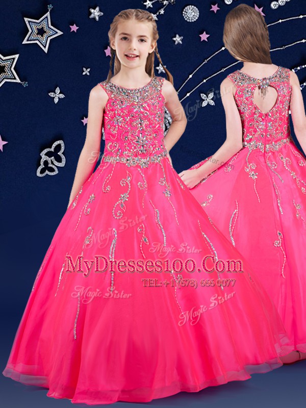 Exquisite Scoop Sleeveless Beading Zipper Little Girls Pageant Dress Wholesale