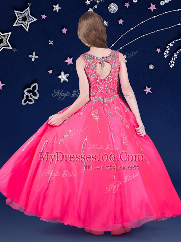 Exquisite Scoop Sleeveless Beading Zipper Little Girls Pageant Dress Wholesale