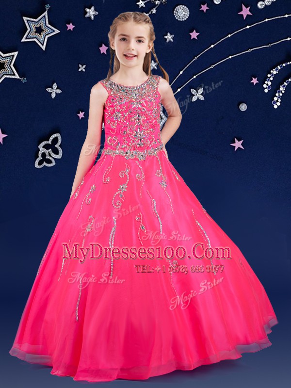 Exquisite Scoop Sleeveless Beading Zipper Little Girls Pageant Dress Wholesale