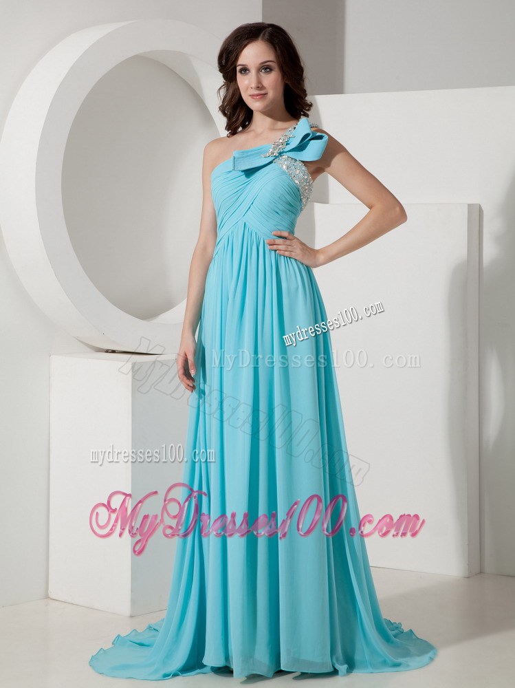 Elegant Aqua Empire One Shoulder Celebrity Dresses with Beading