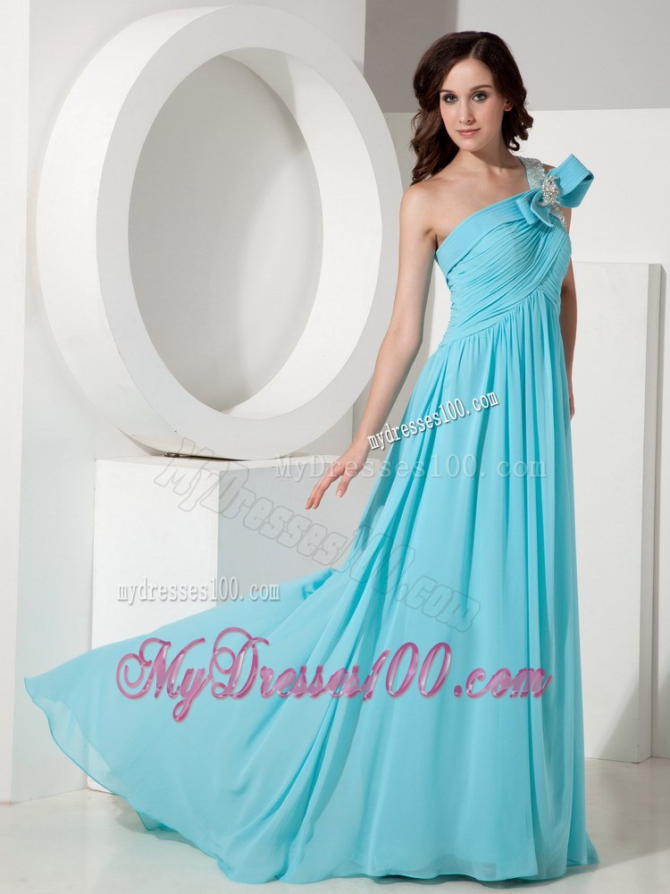 Elegant Aqua Empire One Shoulder Celebrity Dresses with Beading