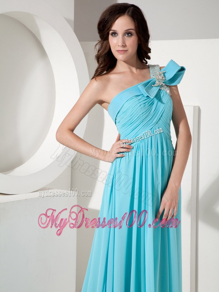 Elegant Aqua Empire One Shoulder Celebrity Dresses with Beading