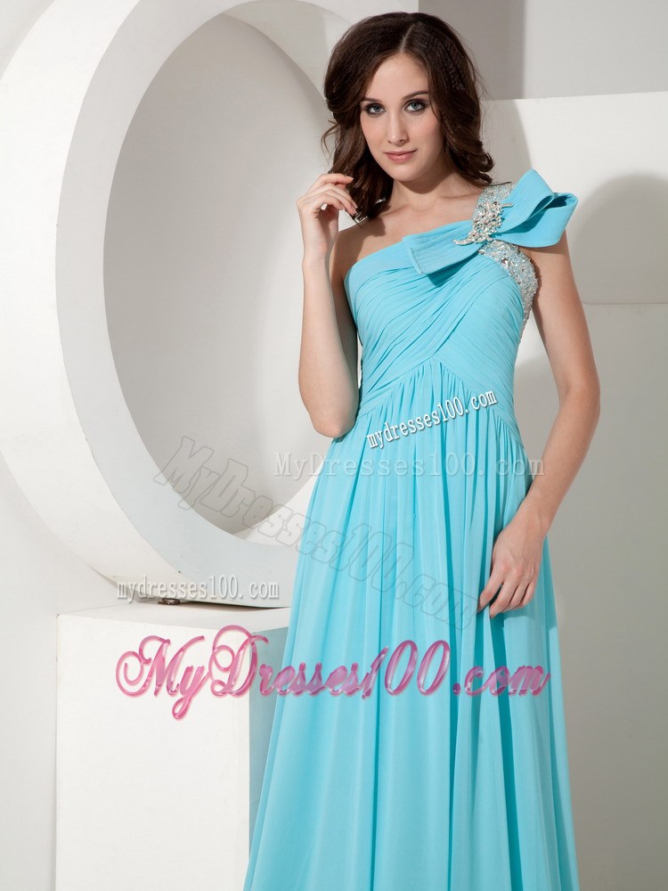 Elegant Aqua Empire One Shoulder Celebrity Dresses with Beading