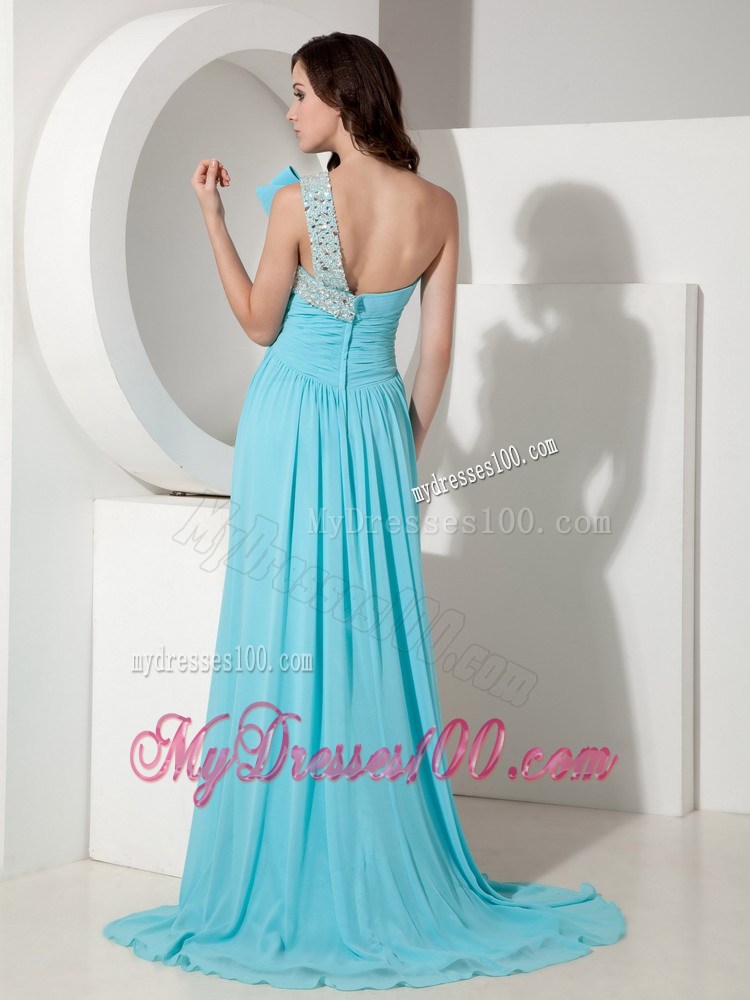 Elegant Aqua Empire One Shoulder Celebrity Dresses with Beading
