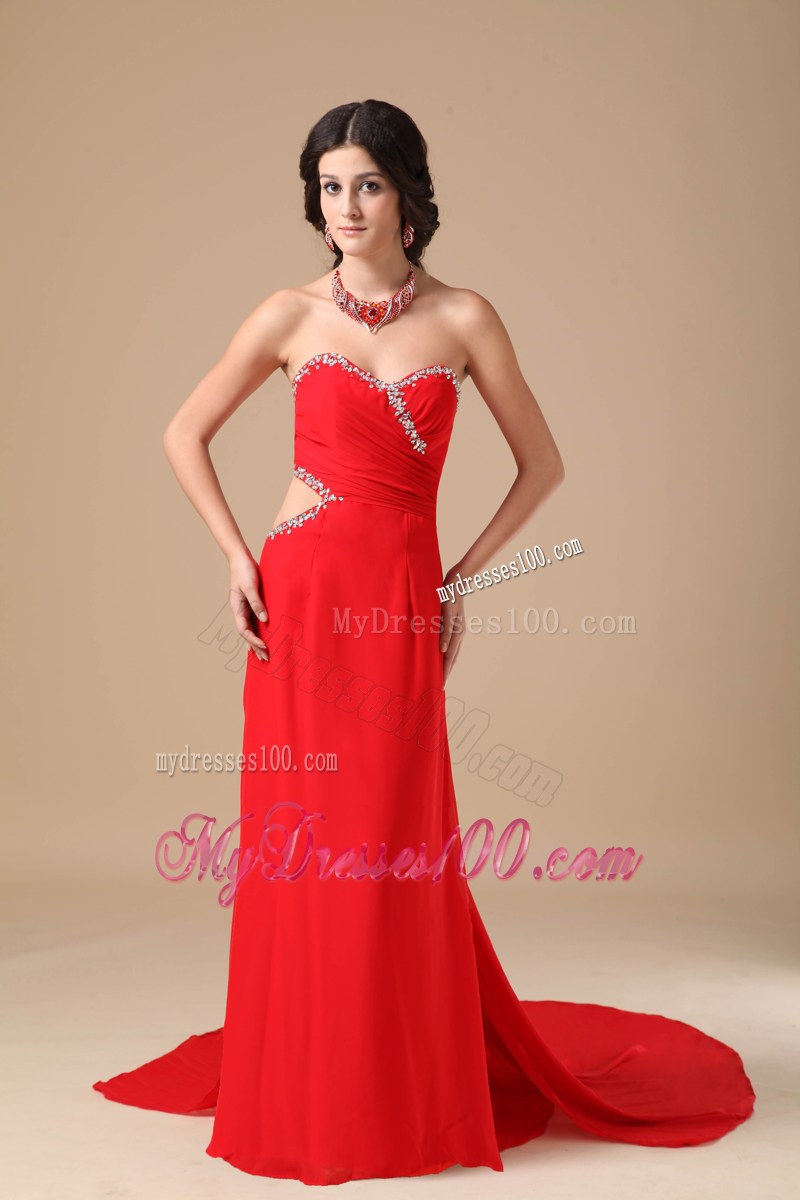 Discount Red Column Sweetheart Beading Celebrity Dresses