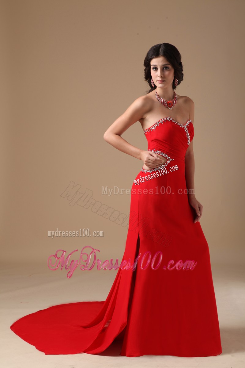 Discount Red Column Sweetheart Beading Celebrity Dresses