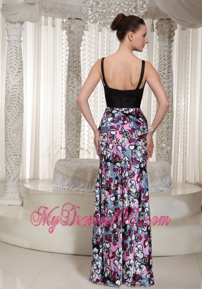 Fashion Multi-color V-neck Printing Celebrity Dresses With Floor-length