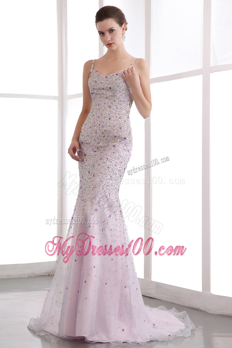 Pink Mermaid Straps Beading Celebrity Dresses for Cheap on Sale