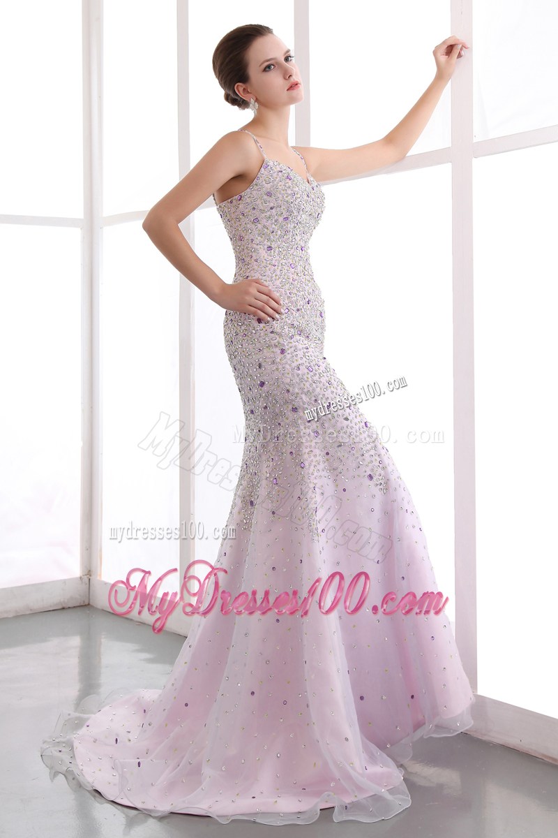 Pink Mermaid Straps Beading Celebrity Dresses for Cheap on Sale