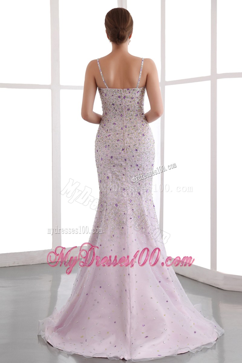 Pink Mermaid Straps Beading Celebrity Dresses for Cheap on Sale