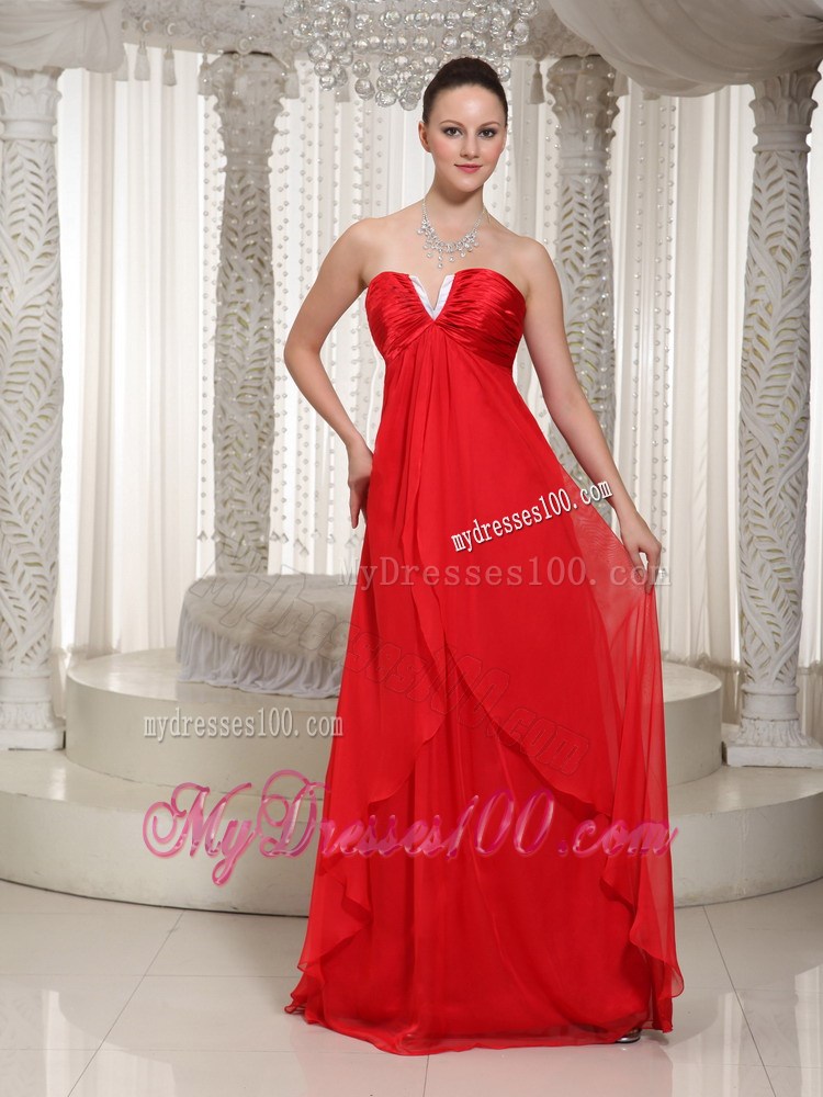 Simple Red V-neck Celebrity Dresses With Ruching for Party in 2013