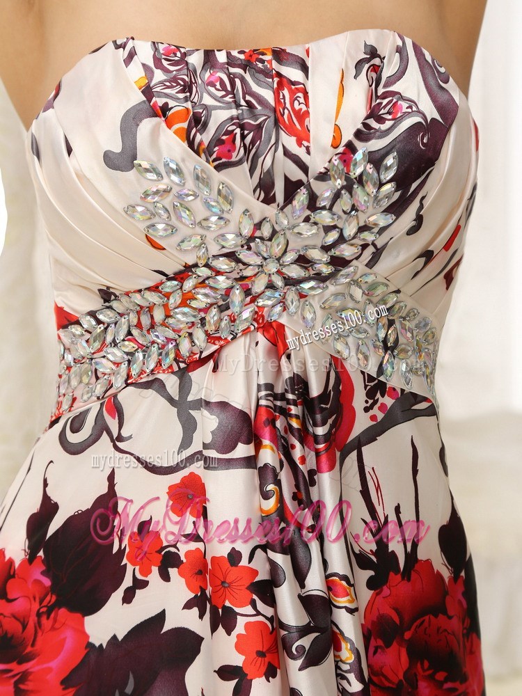 Strapless Printing Celebrity Dresses with Beaded Decorate Bust