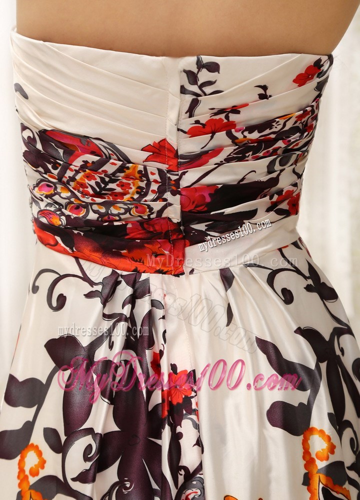 Strapless Printing Celebrity Dresses with Beaded Decorate Bust