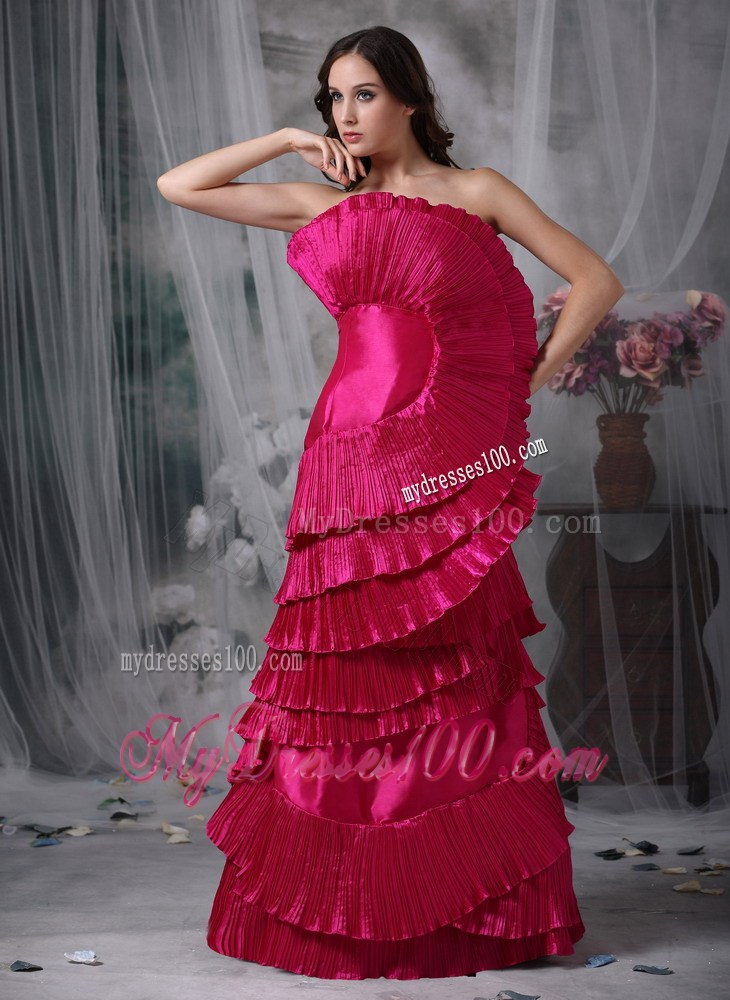 Pretty Hot Pink Celebrity Dresses with Column Sheath Strapless Ruching
