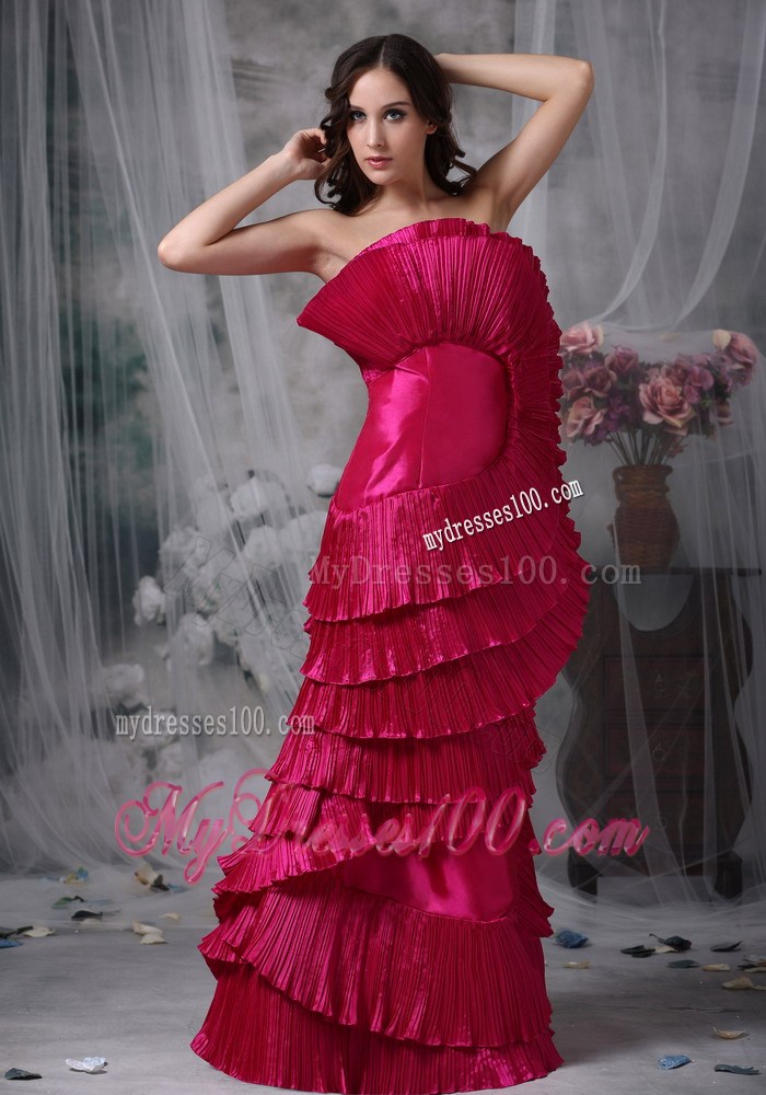 Pretty Hot Pink Celebrity Dresses with Column Sheath Strapless Ruching