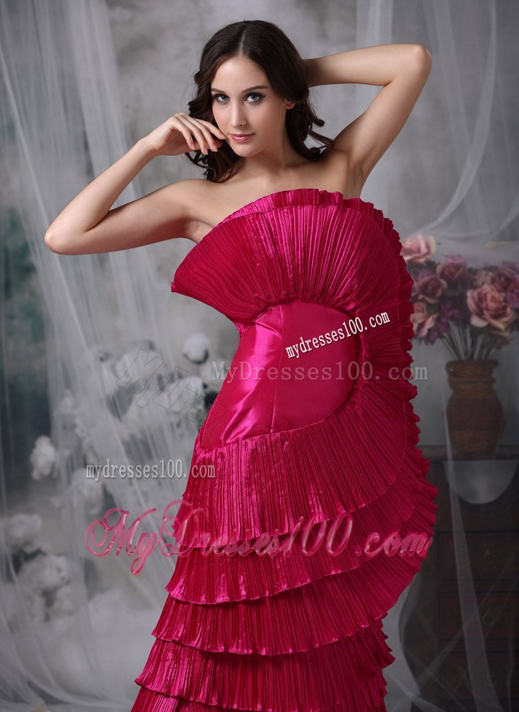 Pretty Hot Pink Celebrity Dresses with Column Sheath Strapless Ruching