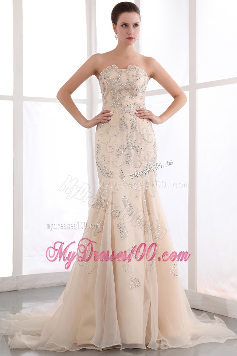 Champagne Mermaid Strapless Sequins Celebrity Dresses for 2013
