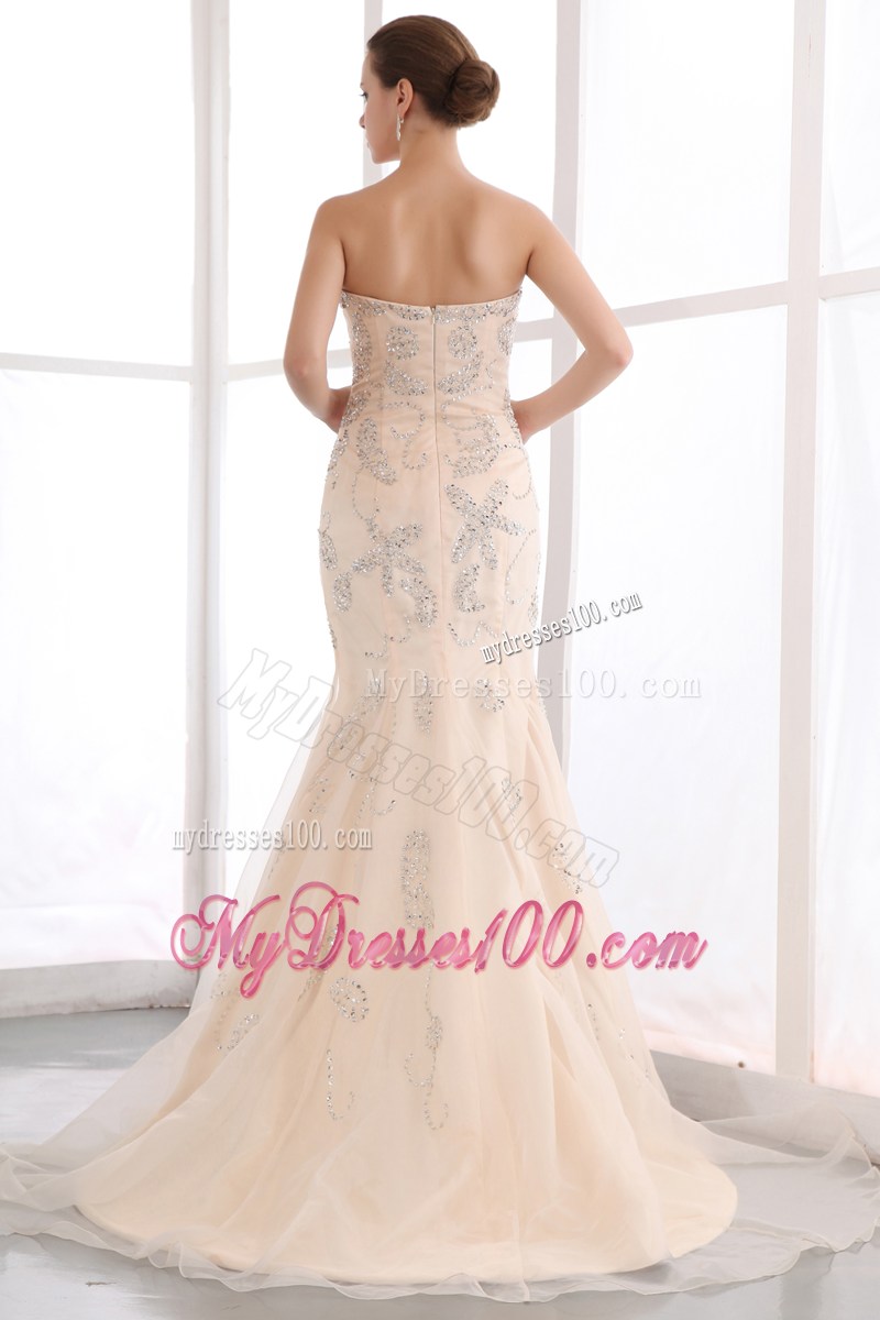Champagne Mermaid Strapless Sequins Celebrity Dresses for 2013