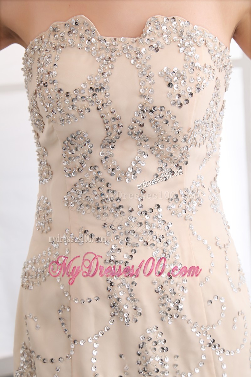 Champagne Mermaid Strapless Sequins Celebrity Dresses for 2013