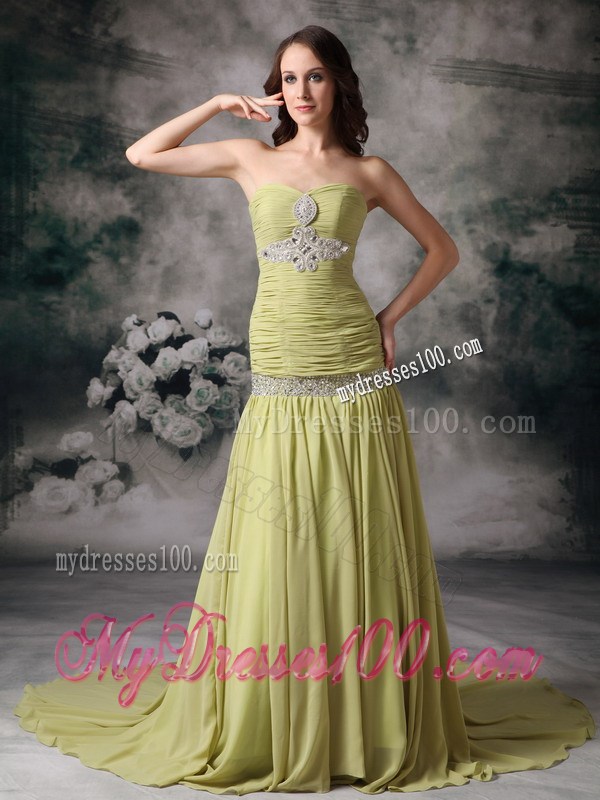 Customize Mermaid Yellow Green Sweetheart Celebrity Dresses Beading