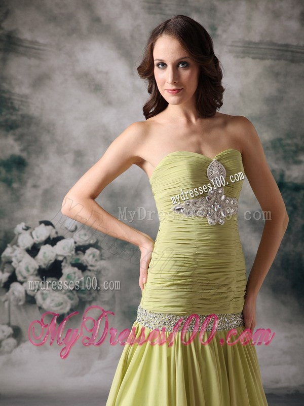Customize Mermaid Yellow Green Sweetheart Celebrity Dresses Beading