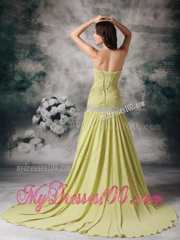 Customize Mermaid Yellow Green Sweetheart Celebrity Dresses Beading