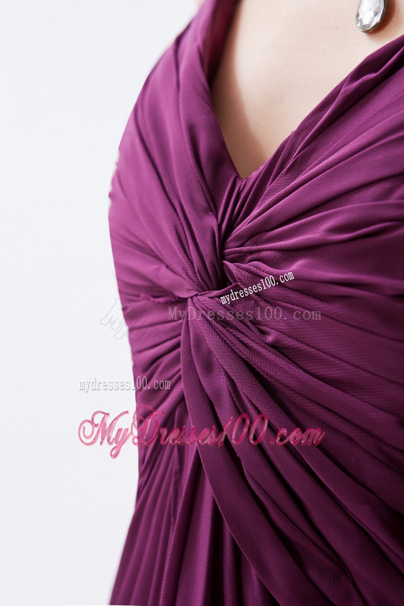 Dark Purple Column Straps High Slit Celebrity Dresses with Beading