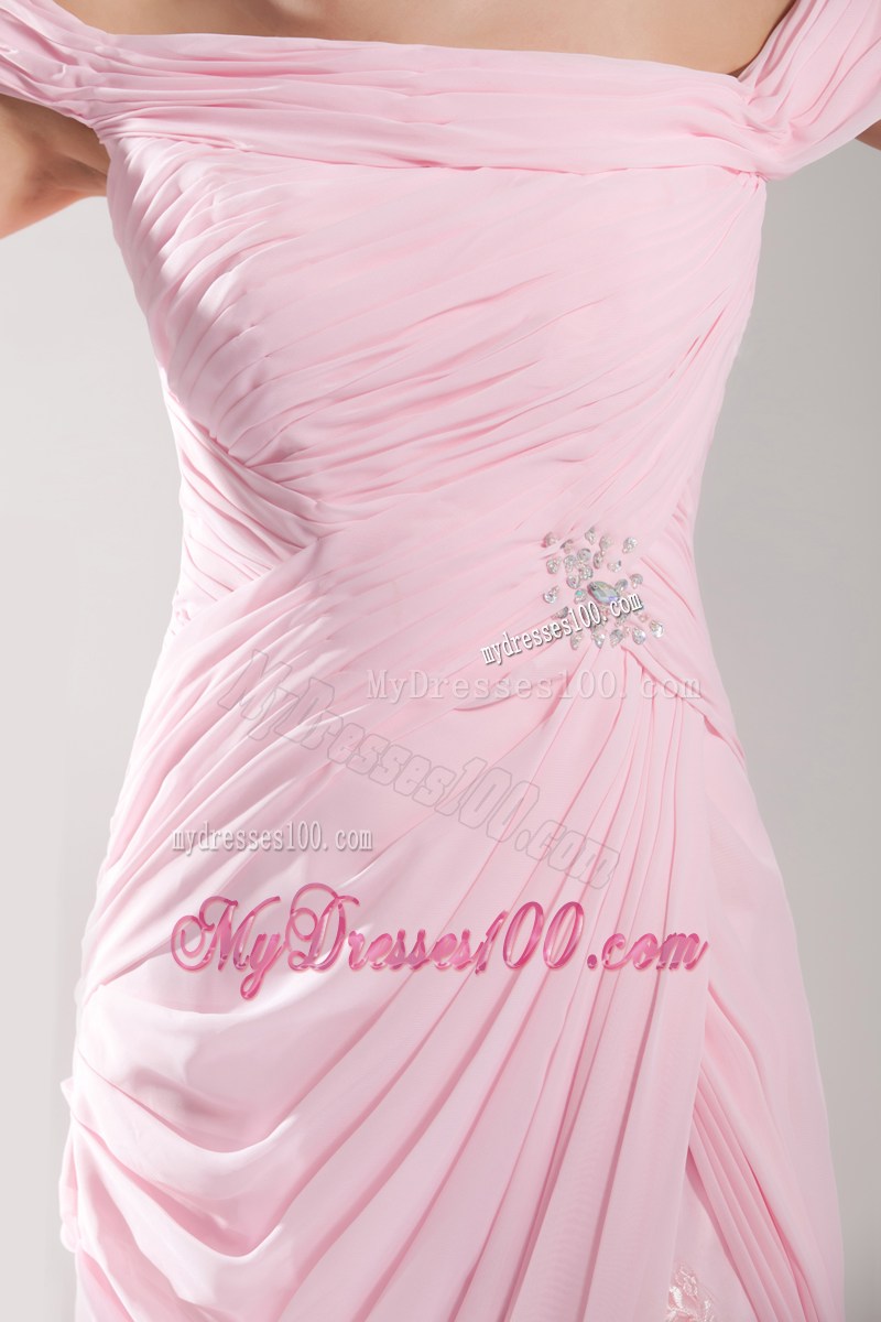 Empire Off the Shoulder Court Train Pink Ruching Celebrity Dresses