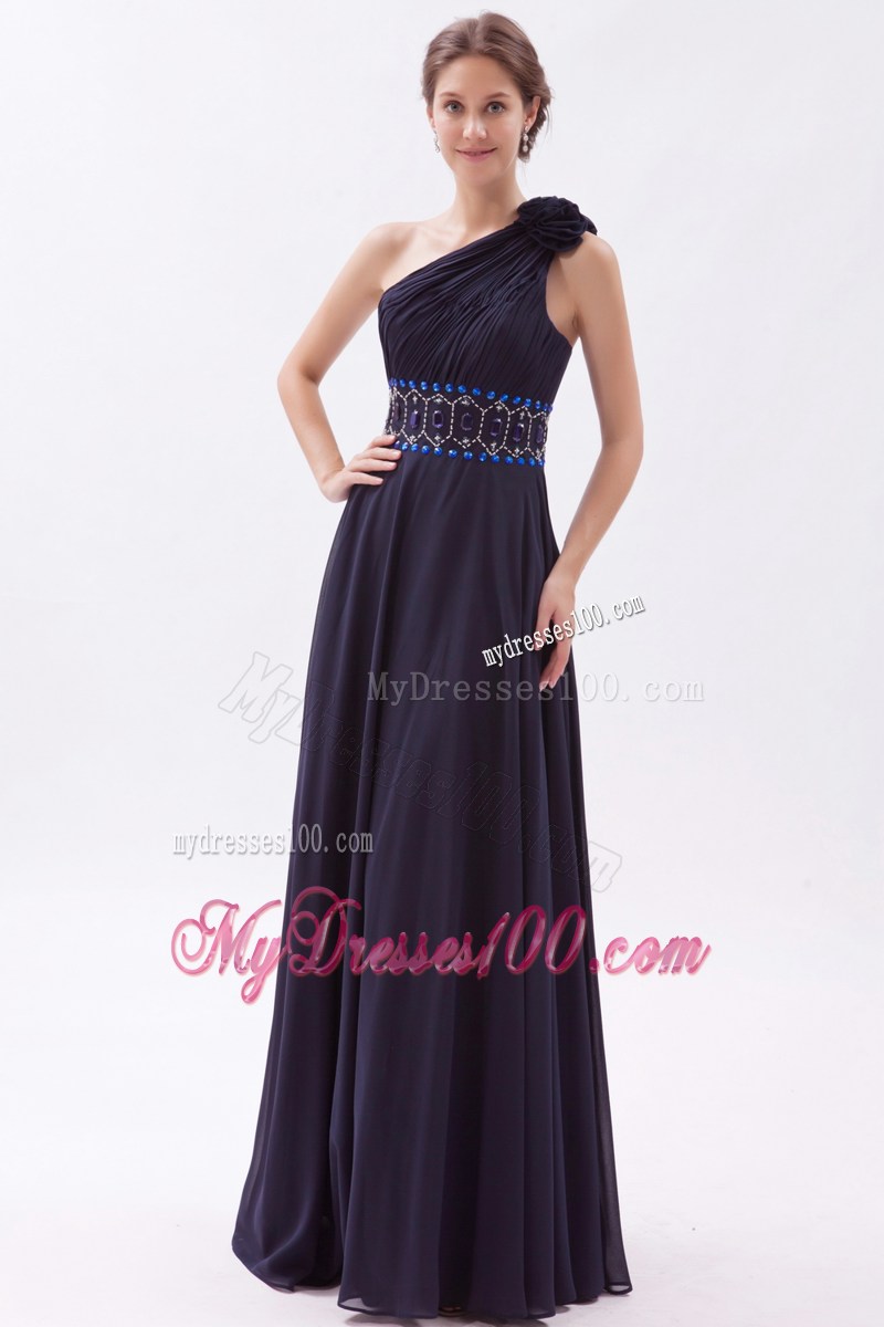 Navy Blue Empire One Shoulder Celebrity Dresses with Ruching