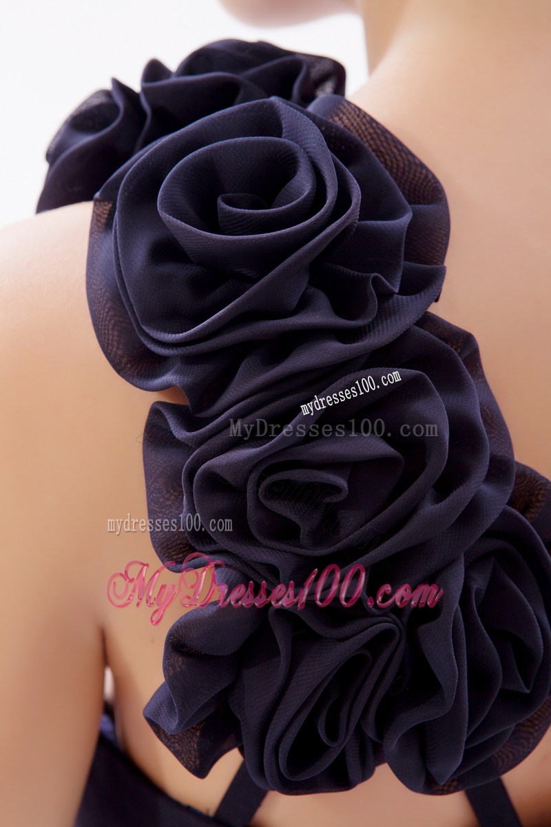 Navy Blue Empire One Shoulder Celebrity Dresses with Ruching