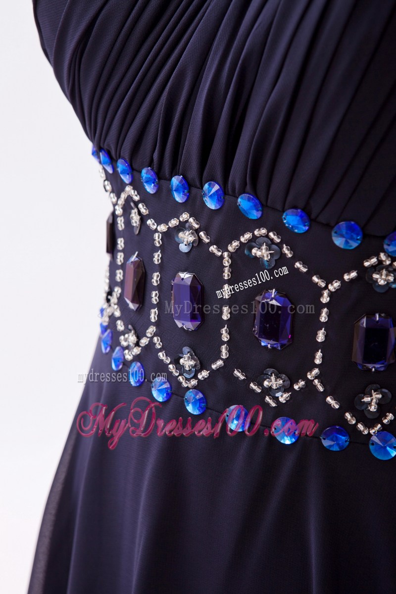 Navy Blue Empire One Shoulder Celebrity Dresses with Ruching