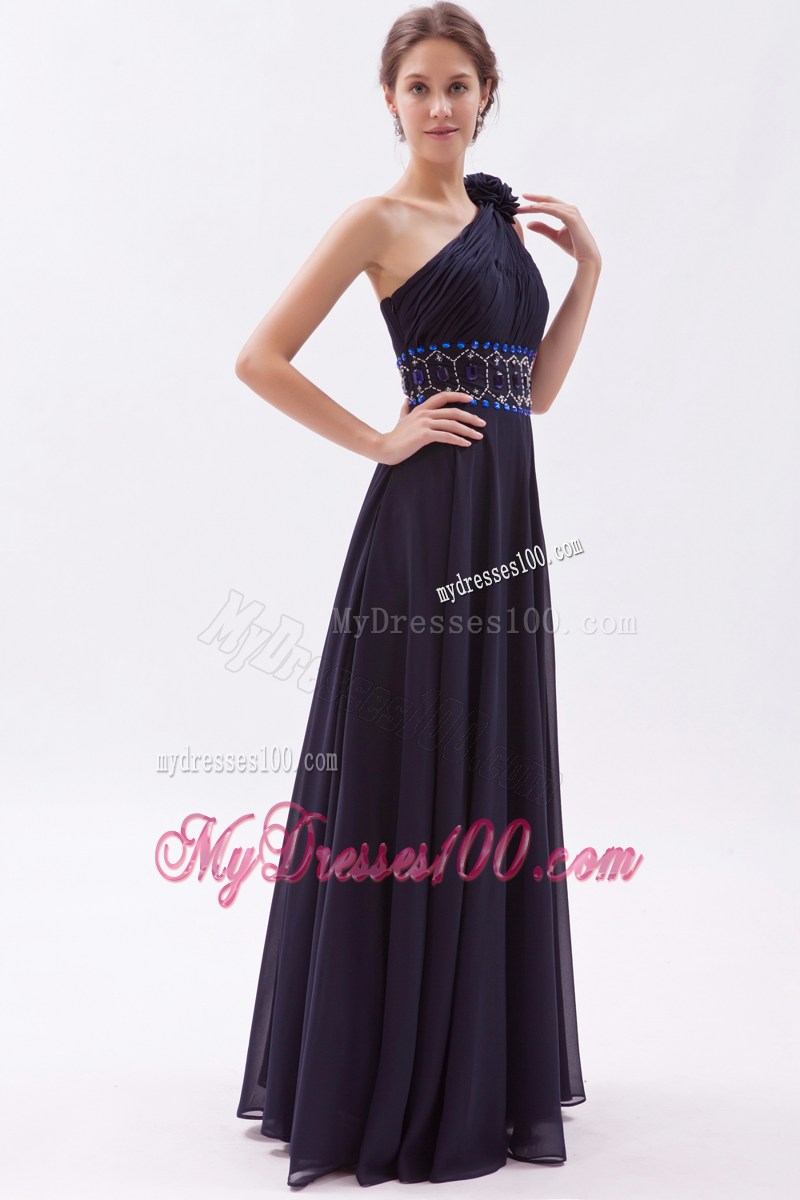 Navy Blue Empire One Shoulder Celebrity Dresses with Ruching