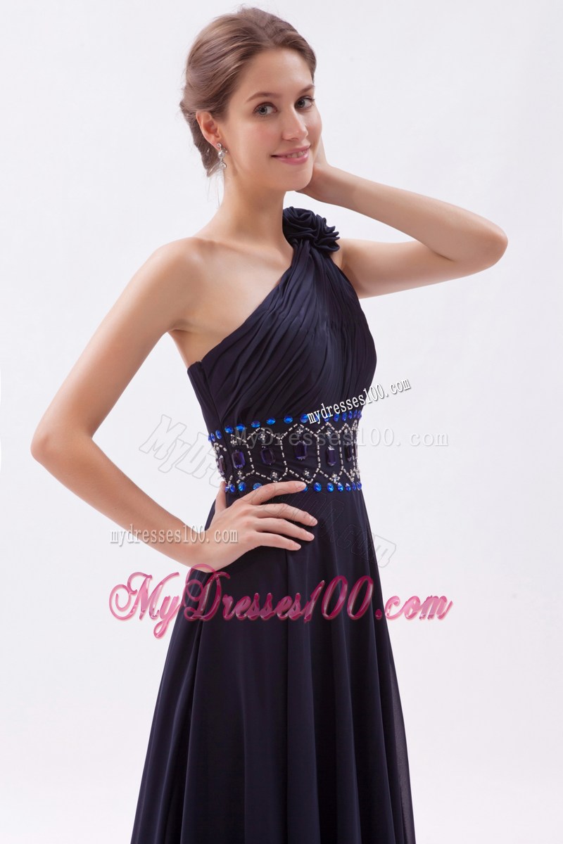 Navy Blue Empire One Shoulder Celebrity Dresses with Ruching