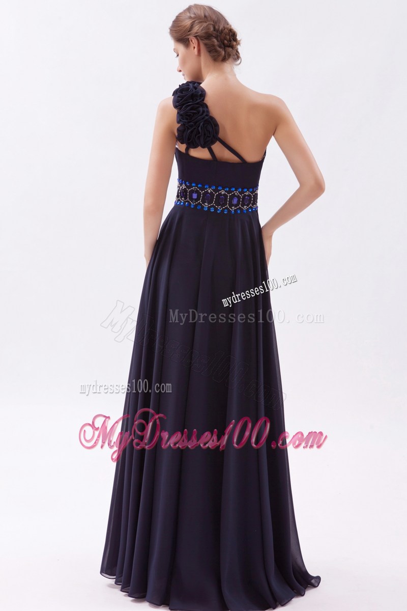 Navy Blue Empire One Shoulder Celebrity Dresses with Ruching