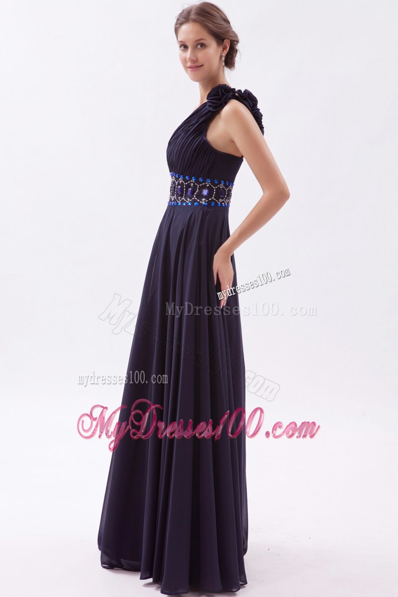 Navy Blue Empire One Shoulder Celebrity Dresses with Ruching