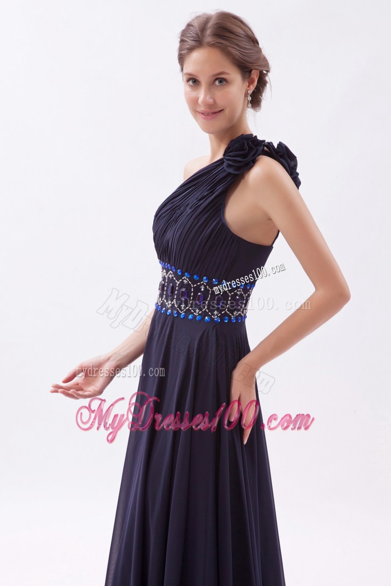 Navy Blue Empire One Shoulder Celebrity Dresses with Ruching