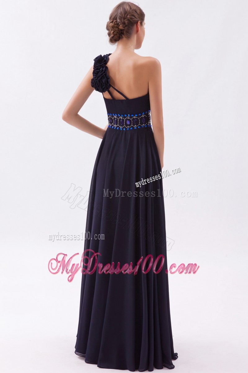 Navy Blue Empire One Shoulder Celebrity Dresses with Ruching