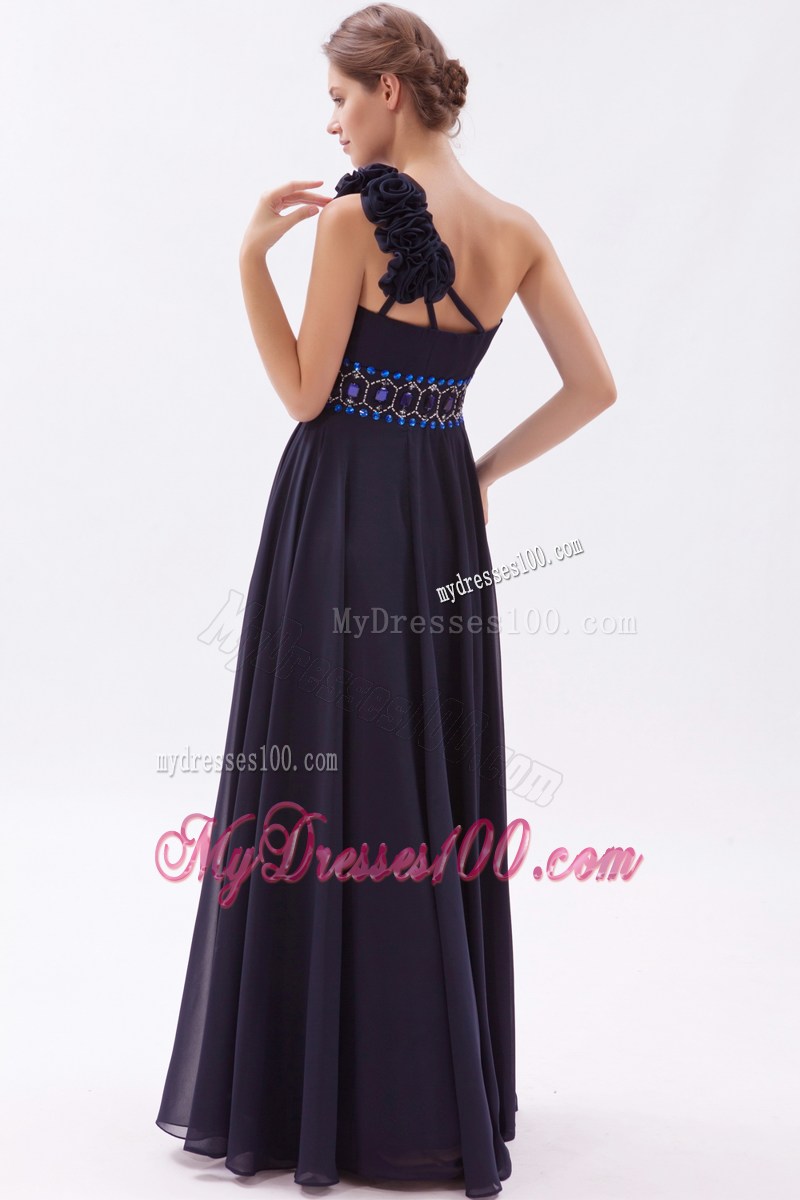 Navy Blue Empire One Shoulder Celebrity Dresses with Ruching