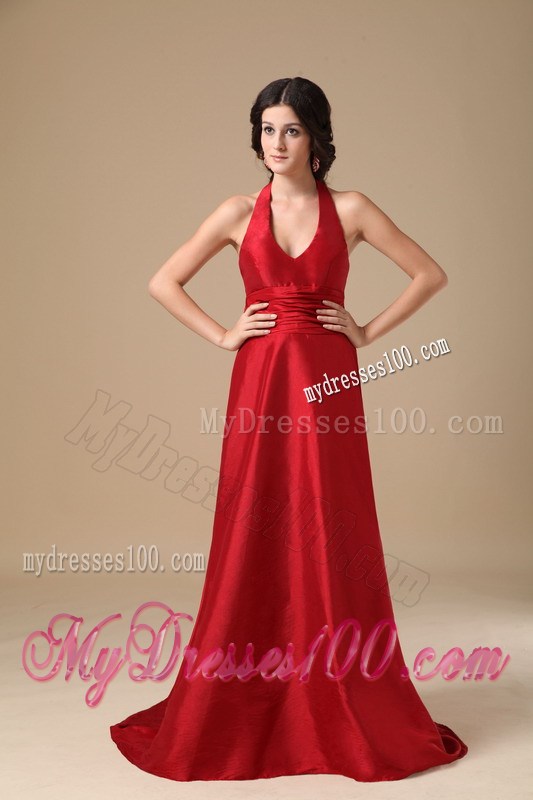 Wine Red Halter Celebrity Dresses with Ruching for Girl in Party