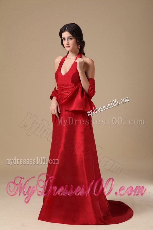 Wine Red Halter Celebrity Dresses with Ruching for Girl in Party