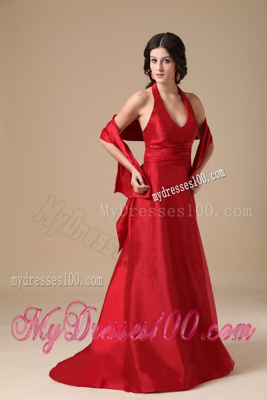 Wine Red Halter Celebrity Dresses with Ruching for Girl in Party