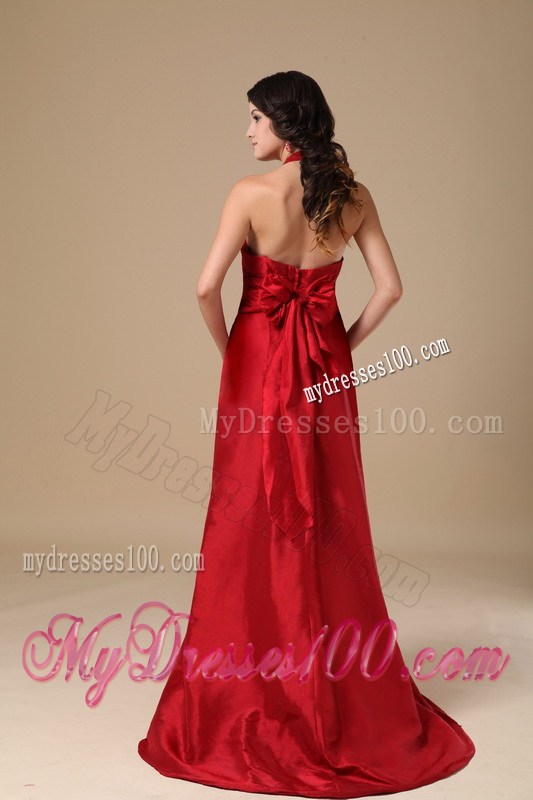 Wine Red Halter Celebrity Dresses with Ruching for Girl in Party