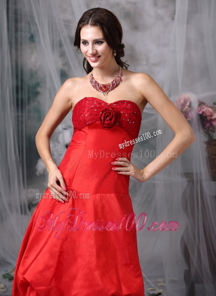 Customize Red High-low Celebrity Dresses with Sweetheart Hand Flowers