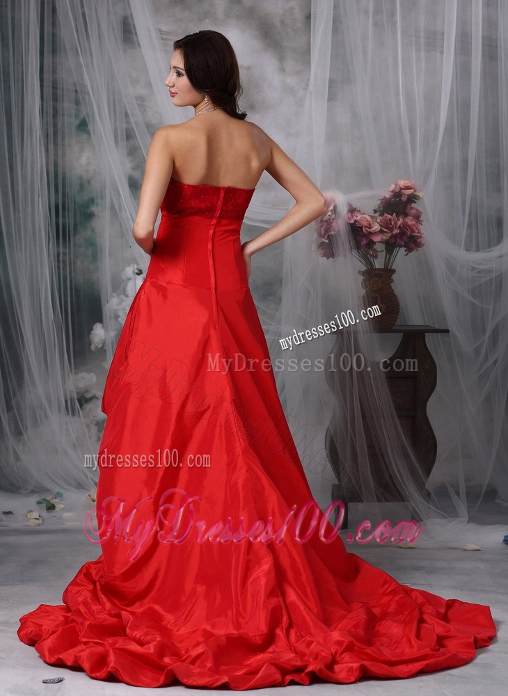 Customize Red High-low Celebrity Dresses with Sweetheart Hand Flowers
