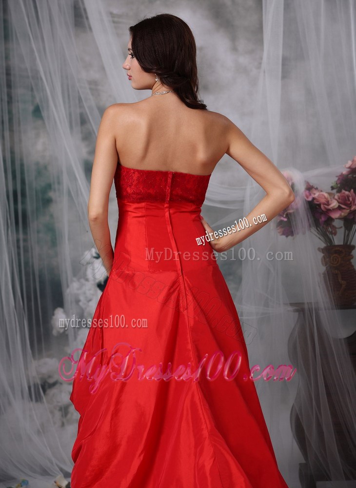 Customize Red High-low Celebrity Dresses with Sweetheart Hand Flowers