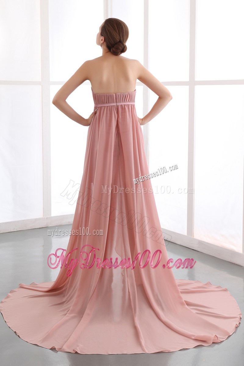 Peach Column Strapless High-low Celebrity Dresses with Beading